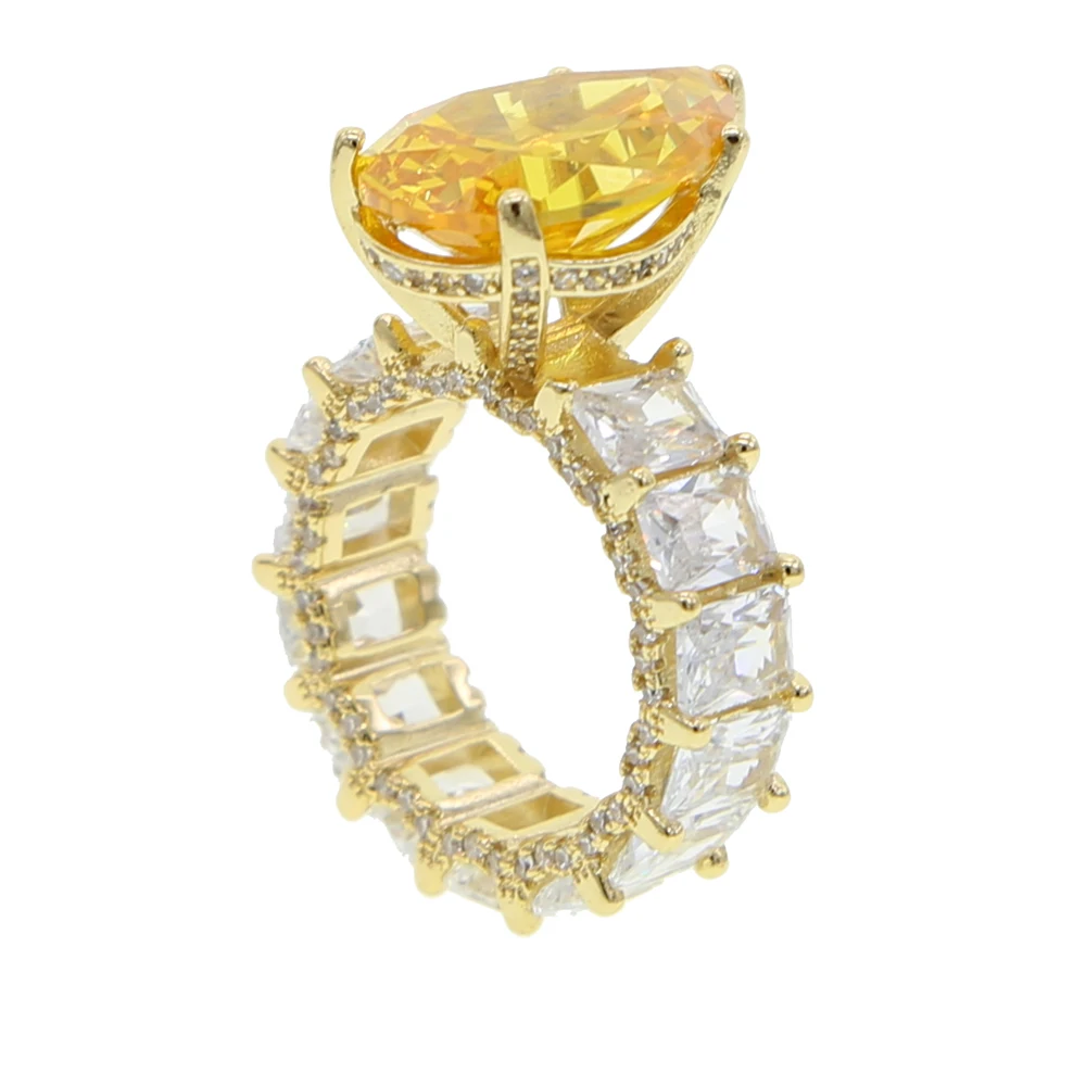 Žlutá Zlatá Barva Velké Vody Drop Tvaru Cz Stone Zásnubní Prsteny pro Ženy, Svatební Dar 2020 Nové Letní Styl 0
