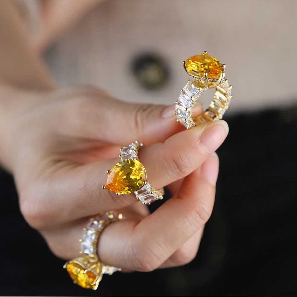 Žlutá Zlatá Barva Velké Vody Drop Tvaru Cz Stone Zásnubní Prsteny pro Ženy, Svatební Dar 2020 Nové Letní Styl 1