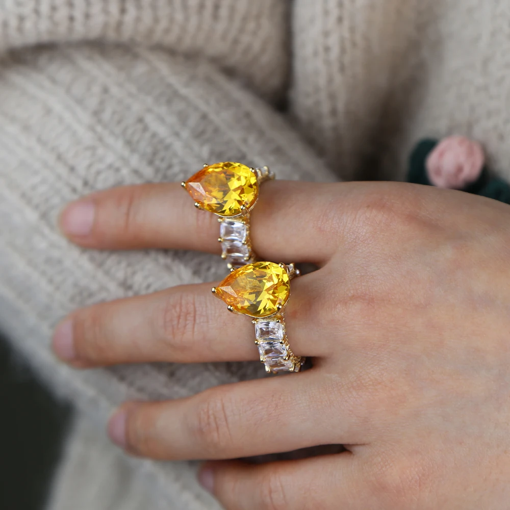 Žlutá Zlatá Barva Velké Vody Drop Tvaru Cz Stone Zásnubní Prsteny pro Ženy, Svatební Dar 2020 Nové Letní Styl 2
