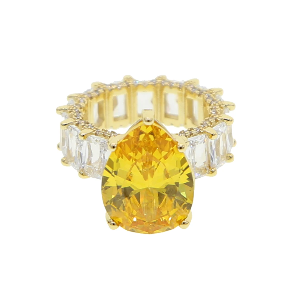 Žlutá Zlatá Barva Velké Vody Drop Tvaru Cz Stone Zásnubní Prsteny pro Ženy, Svatební Dar 2020 Nové Letní Styl 3